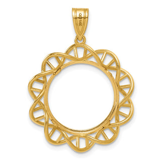 14k Yellow Gold Polished Singapore with 16.5mm Prong Coin Bezel Pendant