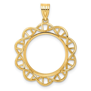 14k Yellow Gold Polished Singapore with 18.0mm Prong Coin Bezel Pendant