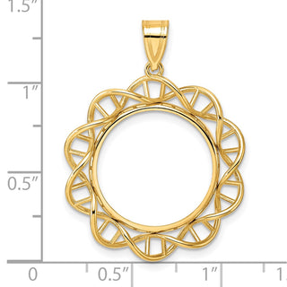 14k Yellow Gold Polished Singapore with 18.0mm Prong Coin Bezel Pendant