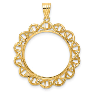 14k Yellow Gold Polished Singapore with 22.0mm Prong Coin Bezel Pendant