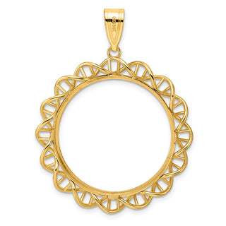 14k Yellow Gold Polished Singapore with 27.0mm Prong Coin Bezel Pendant