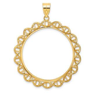 14k Yellow Gold Polished Singapore with 32.0mm Prong Coin Bezel Pendant