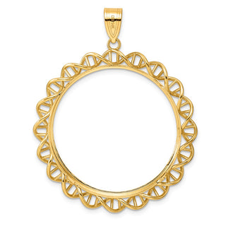 14k Yellow Gold Polished Singapore with 32.7mm Prong Coin Bezel Pendant
