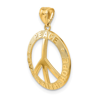 14k Yellow Gold PEACE LOVE FAITH HOPE Peace Sign Pendant