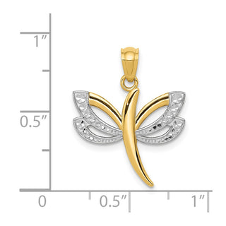 14k Yellow Gold And Rhodium Dragonfly Pendant
