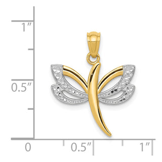 14k Yellow Gold And Rhodium Dragonfly Pendant