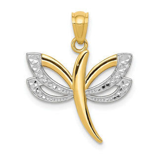 14k Yellow Gold And Rhodium Dragonfly Pendant