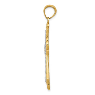 14k Yellow Gold and Rhodium Diamond-Cut Filigree Cut-Out Cross Pendant