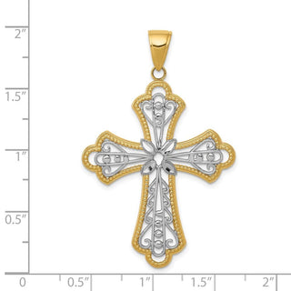 14k Yellow Gold and Rhodium Diamond-Cut Filigree Cut-Out Cross Pendant