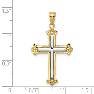 14k Yellow and White Gold Cross In Budded Cross Frame Pendant