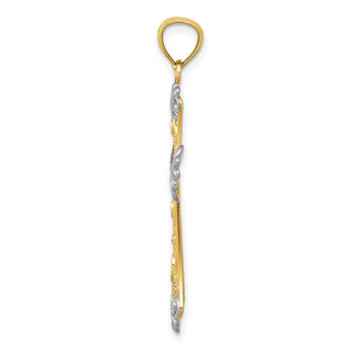 14k Yellow Gold and Rhodium Diamond-Cut Cross Pendant C4299