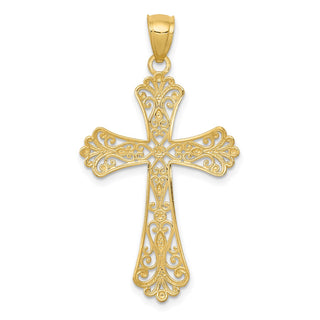 14k Yellow Gold and Rhodium Diamond-Cut Cross Pendant C4299