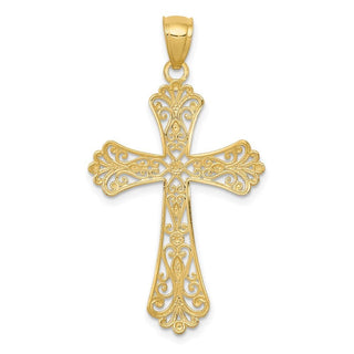 14k Yellow Gold and Rhodium Diamond-Cut Cross Pendant C4299