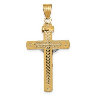 14k Yellow Gold Two-Tone Diamond-Cut Large Block Lattice Cross Crucifix Pendant