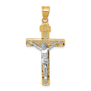 14k Yellow Gold Two-Tone Diamond-Cut Large Block Lattice Cross Crucifix Pendant