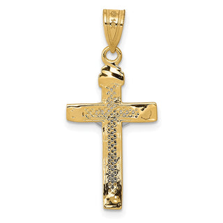 14k Yellow Gold Two-Tone Diamond-Cut Small Block Lattice Cross Crucifix Pendant