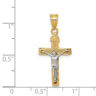 14k Yellow Gold Two-Tone Diamond-Cut Small Block Lattice Cross Crucifix Pendant