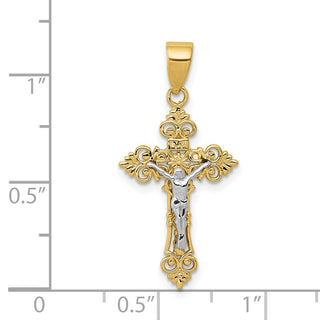 14k Yellow Gold Two-Tone Small Lacey-Edged INRI Crucifix Pendant