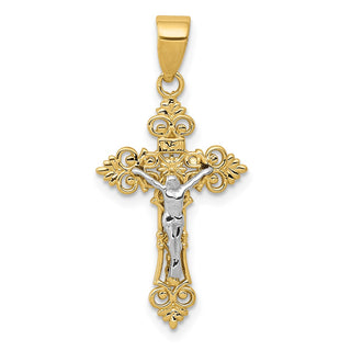 14k Yellow Gold Two-Tone Small Lacey-Edged INRI Crucifix Pendant