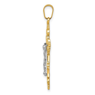 14k Yellow Gold Two-Tone Medium Lacey-Edged INRI Crucifix Pendant