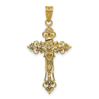 14k Yellow Gold Two-Tone Medium Lacey-Edged INRI Crucifix Pendant
