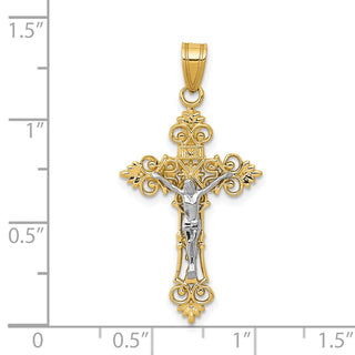 14k Yellow Gold Two-Tone Medium Lacey-Edged INRI Crucifix Pendant