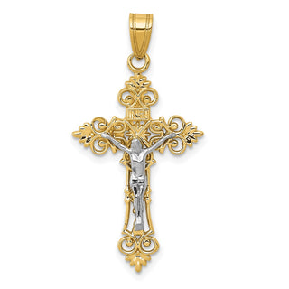 14k Yellow Gold Two-Tone Medium Lacey-Edged INRI Crucifix Pendant