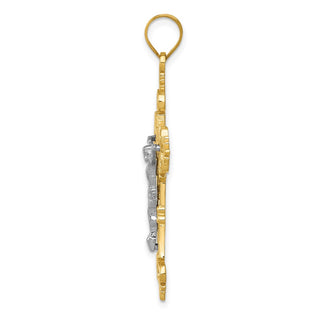14k Yellow Gold Two-Tone Large Lacey-Edged INRI Crucifix Pendant
