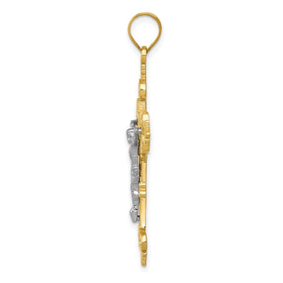 14k Yellow Gold Two-Tone Large Lacey-Edged INRI Crucifix Pendant