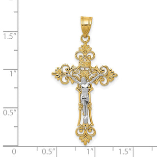14k Yellow Gold Two-Tone Large Lacey-Edged INRI Crucifix Pendant