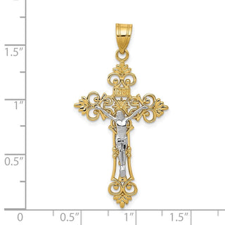 14k Yellow Gold Two-Tone Large Lacey-Edged INRI Crucifix Pendant
