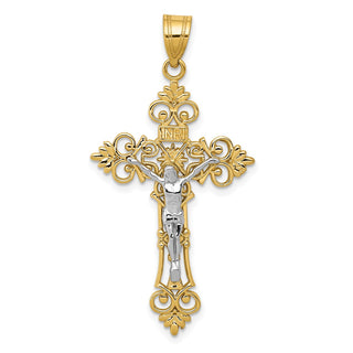 14k Yellow Gold Two-Tone Large Lacey-Edged INRI Crucifix Pendant