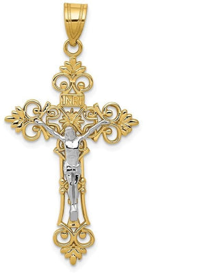 14k Yellow Gold Two-Tone Large Lacey-Edged INRI Crucifix Pendant