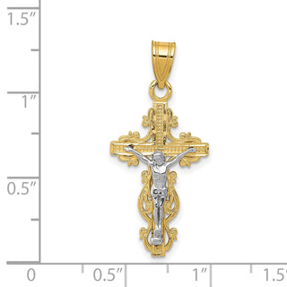 14k Yellow Gold Two-Tone Small Narrow Cross with Crucifix Pendant