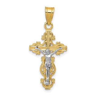 14k Yellow Gold Two-Tone Small Narrow Cross with Crucifix Pendant