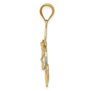 14k Yellow Gold and Rhodium Diamond-Cut Mariners Cross Pendant