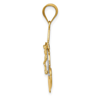 14k Yellow Gold and Rhodium Diamond-Cut Mariners Cross Pendant