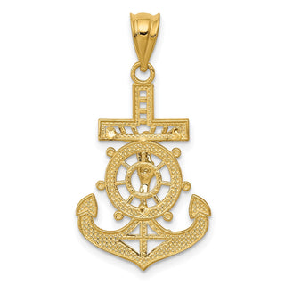 14k Yellow Gold and Rhodium Diamond-Cut Mariners Cross Pendant