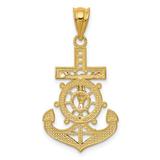 14k Yellow Gold and Rhodium Diamond-Cut Mariners Cross Pendant