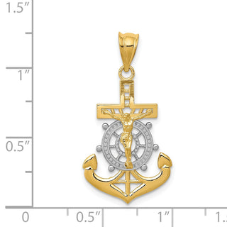 14k Yellow Gold and Rhodium Diamond-Cut Mariners Cross Pendant