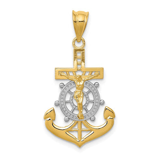 14k Yellow Gold and Rhodium Diamond-Cut Mariners Cross Pendant