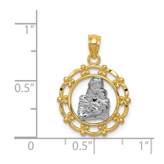 14k Yellow Gold and Rhodium Mother Holding Baby Pendant