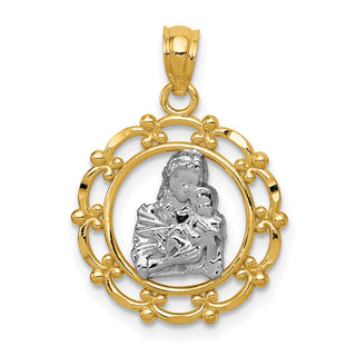 14k Yellow Gold and Rhodium Mother Holding Baby Pendant