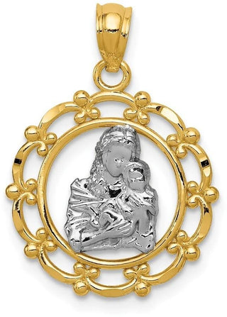 14k Yellow Gold and Rhodium Mother Holding Baby Pendant