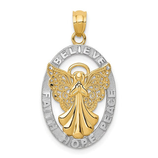 14k Yellow Gold And Rhodium Believe/Peace/Faith/Hope Angel Pendant