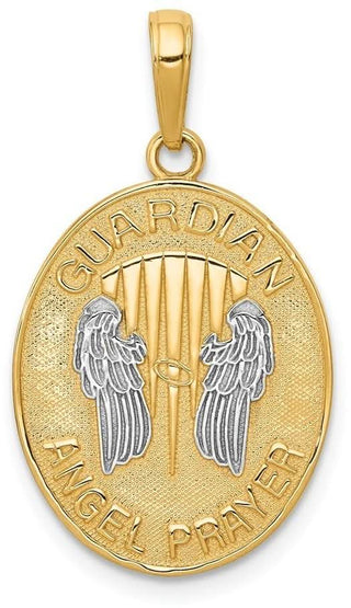 14k Yellow Gold and Rhodium Reversible with Prayer Guardian Angel Pendant
