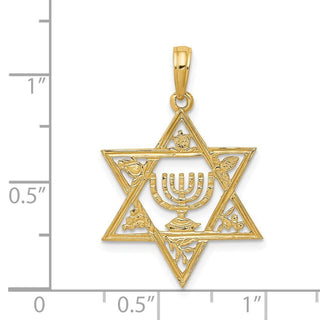 14k Yellow Gold Star Of David with Menorah Pendant