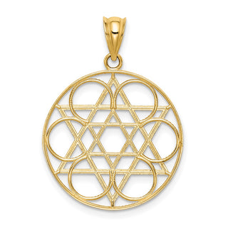 14k Yellow Gold Star Of David Circle Pendant
