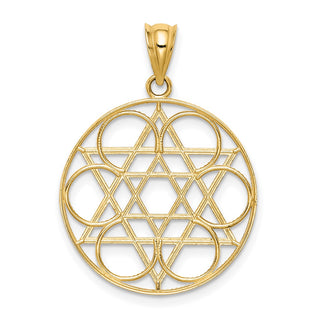 14k Yellow Gold Star Of David Circle Pendant