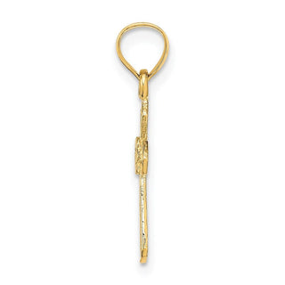 14k Yellow Gold Small Cross with Flower Pendant